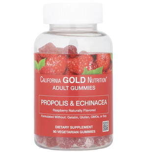 California Gold Nutrition, жувальні таблетки з прополісом і ехінацеєю, натуральна малина, 90 вегетаріанських жувальних таблеток 1153 фото