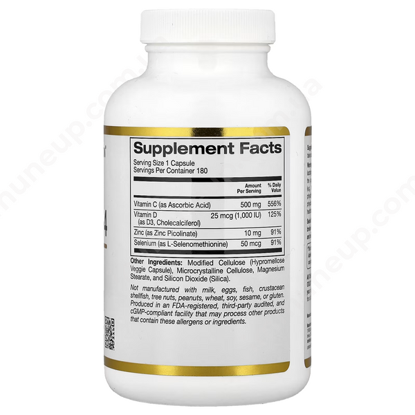 California Gold Nutrition, Defender 4, вітамін C, вітамін D, цинк і селен, 180 вегетаріанських капсул 1213 фото